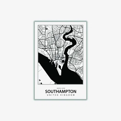 Wolf & Badger Black Map Of Southampton United Kingdom Large Stanley Print House