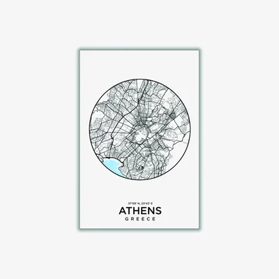 Wolf & Badger Blue Map Of Athens A3 297 X 420Mm Stanley Print House
