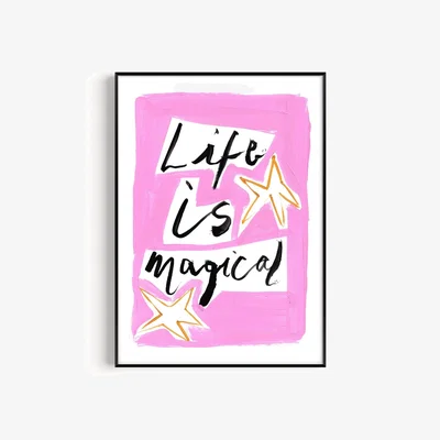 Wolf & Badger Pink / Purple Life Is Magical Hand Painted Art Print - A2 | Natalie Cass Art