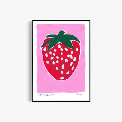 Wolf & Badger Pink / Purple / Red Strawberry Hand Painted Art Print - A3 | Natalie Cass Art