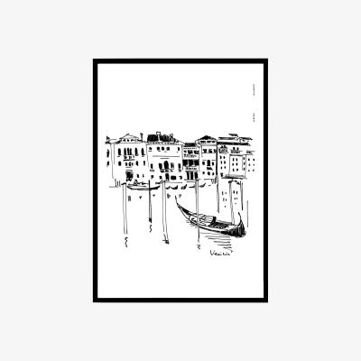 Wolf & Badger Black / White Italy Art Print, Venice Wall Poster With Palazzos And Gondolas On The Grand Canal Awol