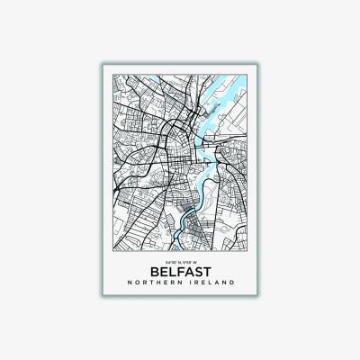 Wolf & Badger Black Map Of Belfast Northern Ireland Extra Small Stanley Print House