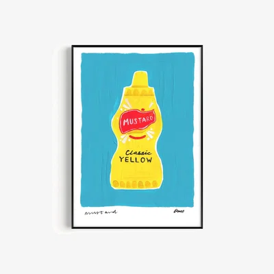 Wolf & Badger Blue Mustard Hand Painted Art Print - A3 | Natalie Cass Art