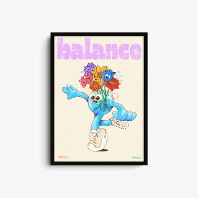 Wolf & Badger Blue / Pink / Purple Balance - Giclee Fine Art Print - Large | A2 | 420 X 594Mm | East Side Studio London