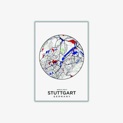 Wolf & Badger Black Map Of Stuttgart A2 420 X 594Mm Stanley Print House