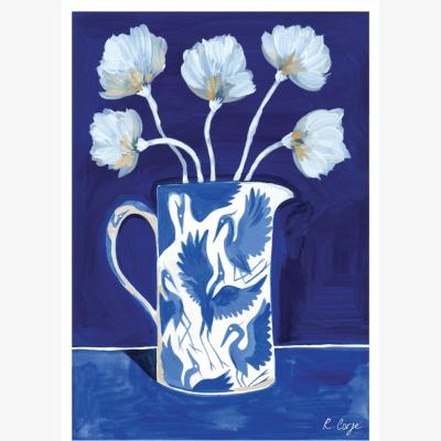 Wolf & Badger A3 Herons On Jug 01 Print - Blue One Size Rosanna Corfe