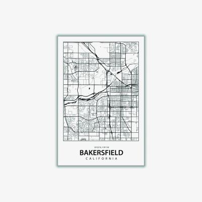 Wolf & Badger Black Map Of Bakersfield Extra Small Stanley Print House