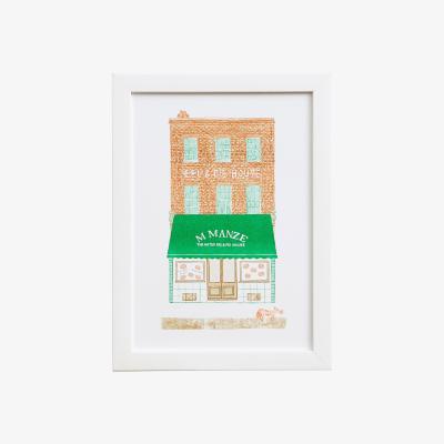Wolf & Badger Pie Shop Risograph Print A4 Rosa & Clara Designs