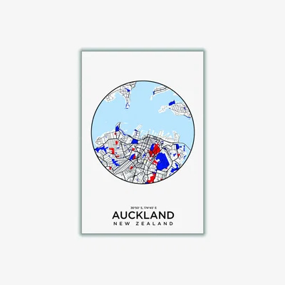 Wolf & Badger Blue Map Of Auckland New Zealand A4 210 X 297Mm Stanley Print House