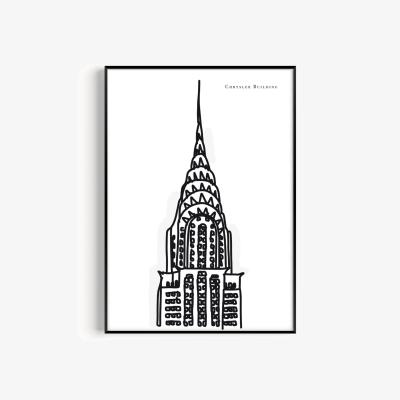 Wolf & Badger Black / White Chrysler Building Art Print - A2 | A2 | 420 X 594Mm | Natalie Cass Art