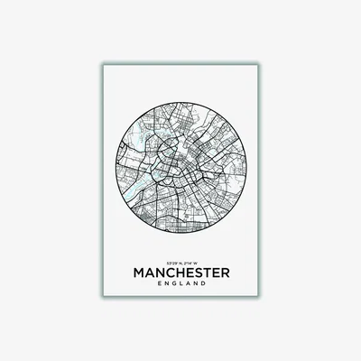 Wolf & Badger Black Map Of Manchester A2 420 X 594Mm Stanley Print House