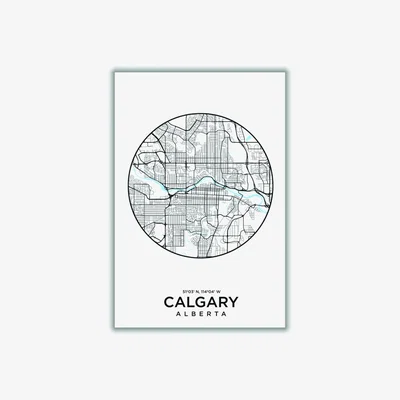 Wolf & Badger Black Map Of Calgary A4 210 X 297Mm Stanley Print House