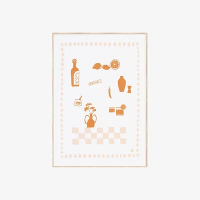 Wolf & Badger Neutrals Camellia Pickle Margs Art Print Tan And Pink A4 210 X 297Mm