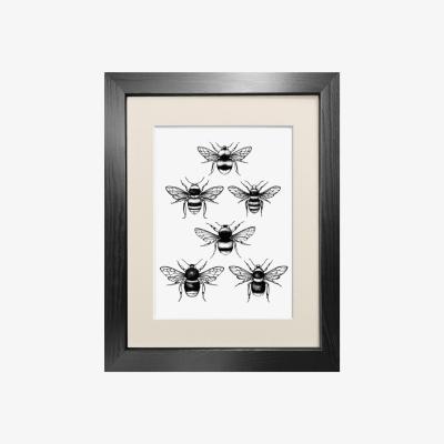Wolf & Badger Black 'British Bees' Fine Art Print A3 Emily Carter