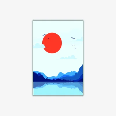 Wolf & Badger Blue Japanese Sunset A1 594 X 841Mm Stanley Print House