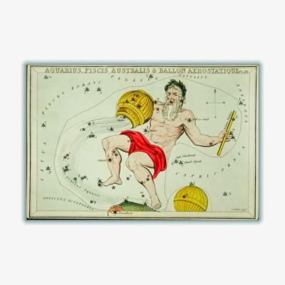 Wolf & Badger Yellow / Orange Astronomical Chart Illustration Of The Zodiacs Aquaris Piscis Australis Extra Large Stanley Print House