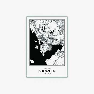 Wolf & Badger Black Map Of Shenzhen China A2 420 X 594Mm Stanley Print House
