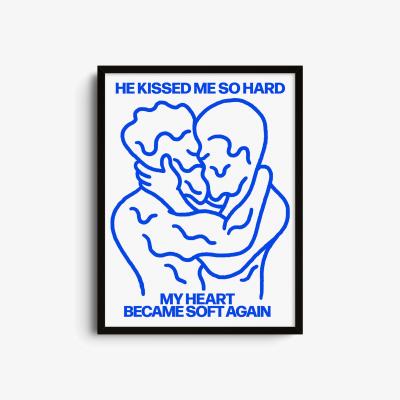 Wolf & Badger Blue Hard Kissing - Giclee Fine Art Print - Small | 12 X 16" | East Side Studio London