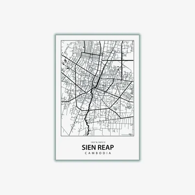 Wolf & Badger Black Map Of Sien Reap Cambodia A3 297 X 420Mm Stanley Print House