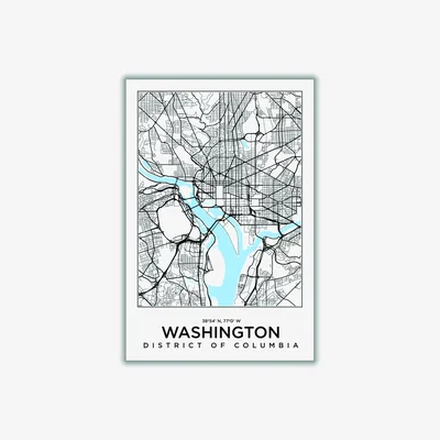 Wolf & Badger Blue Map Of Washington District Of Columbia Medium Stanley Print House