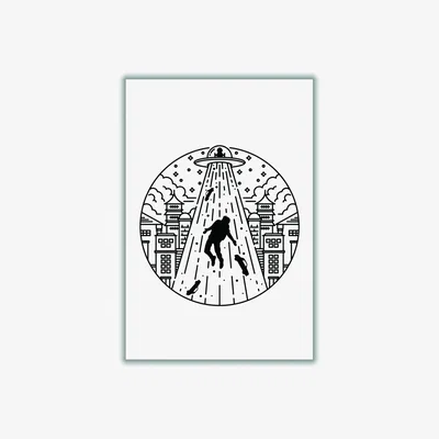 Wolf & Badger Black Alien Invasion A3 297 X 420Mm Stanley Print House