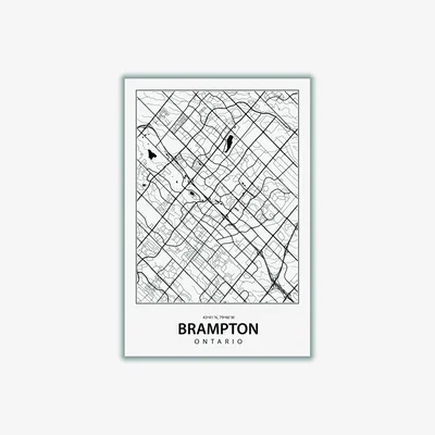Wolf & Badger Black Map Of Brampton A2 420 X 594Mm Stanley Print House