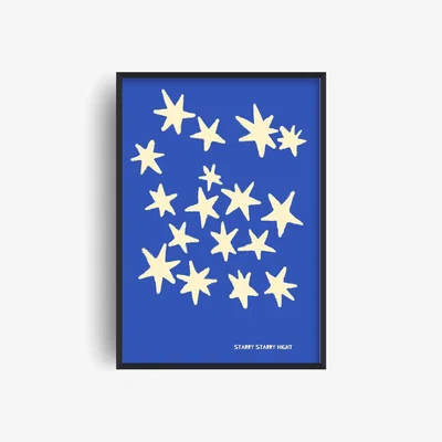 Wolf & Badger Blue Starry Starry Night Retro Music Giclée Art Print A2 | A2 | 420 X 594Mm | Fanclub