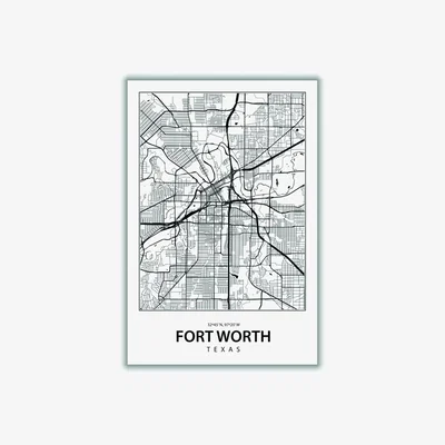 Wolf & Badger Black Map Of Fort Worth A4 210 X 297Mm Stanley Print House