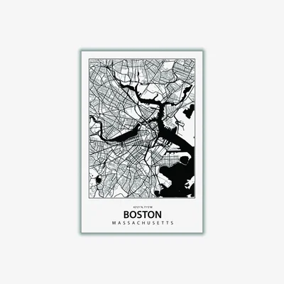 Wolf & Badger Black Map Of Boston Massachusetts A4 210 X 297Mm Stanley Print House