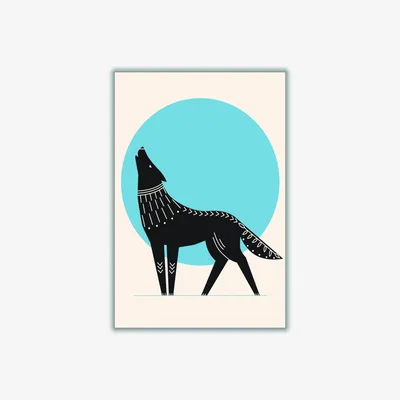 Wolf & Badger Blue Howl At The Moon A4 210 X 297Mm Stanley Print House