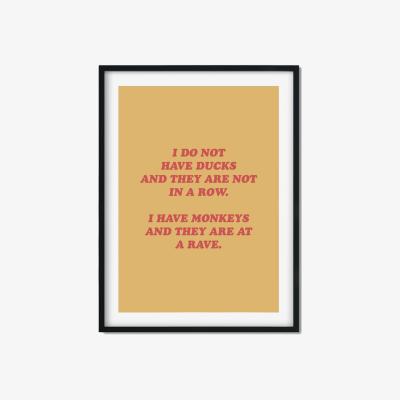Wolf & Badger Yellow / Orange I Have Monkeys - A2 Poster Size A2 420 X 594Mm The Native State