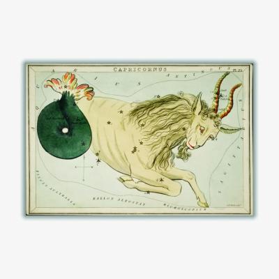 Wolf & Badger Gold Astronomical Chart Illustration Of The Zodiac Capricornus A2 420 X 594Mm Stanley Print House