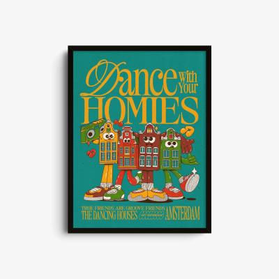 Wolf & Badger Dance With Your Homies - Sea Green - Giclee Fine Art Print - Small | 12 X 16" | East Side Studio London