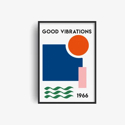 Wolf & Badger Good Vibrations Retro Abstract Giclée Art Print A2 420 X 594Mm Fanclub