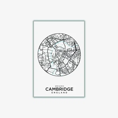 Wolf & Badger Black Map Of Cambridge A4 210 X 297Mm Stanley Print House