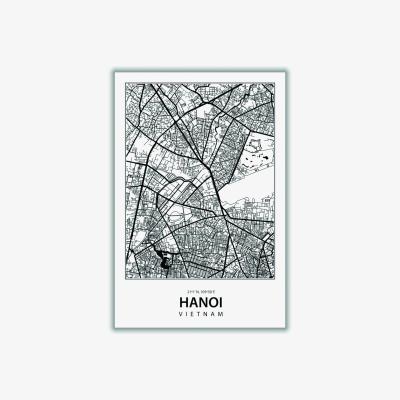 Wolf & Badger Black Map Of Hanoi Vietnam A4 210 X 297Mm Stanley Print House