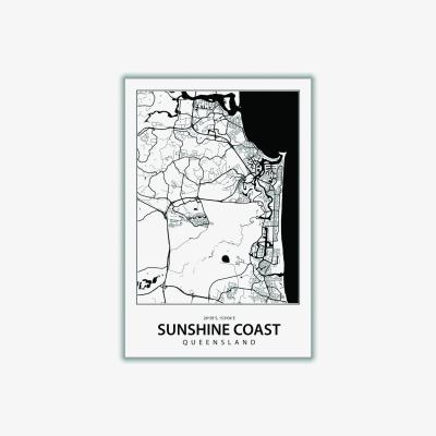 Wolf & Badger Black Map Of Sunshine Coast Extra Large Stanley Print House