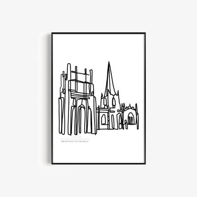 Wolf & Badger Black / White Sheffield Cathedral Art Print - A3 | A3 | 297 X 420Mm | Natalie Cass Art