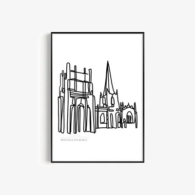 Wolf & Badger Black / White Sheffield Cathedral Art Print - A3 | A3 | 297 X 420Mm | Natalie Cass Art
