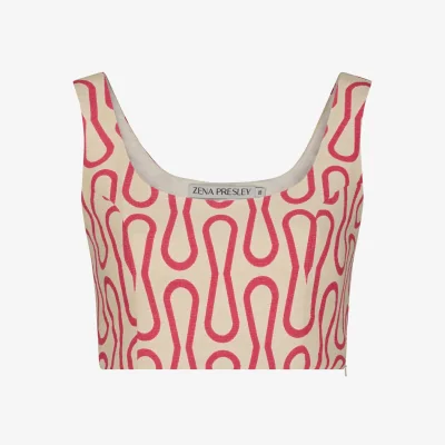 Wolf & Badger Women's Neutrals / Red Cotton Canvas Print Top | Extra Large | Zena Presley
