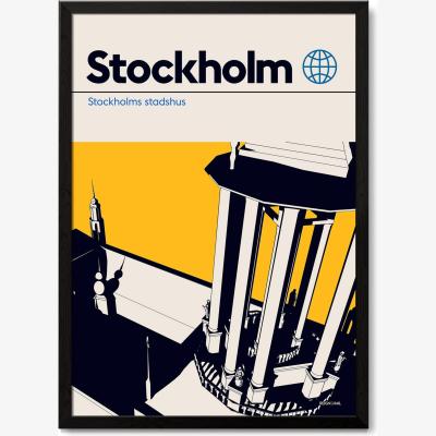 Wolf & Badger Stockholm City Hall Modernist Architectural Travel Poster A1 594 X 841Mm Reign & Hail