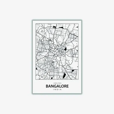 Wolf & Badger Black Map Of Bangalore A3 297 X 420Mm Stanley Print House