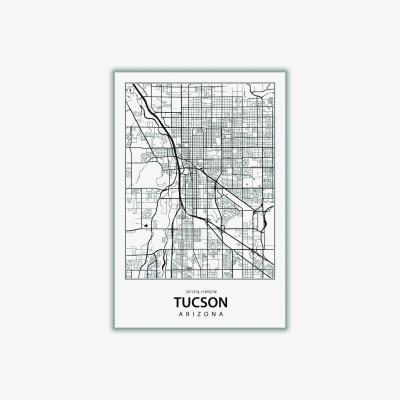 Wolf & Badger Black Map Of Tuscon Arizona Extra Large Stanley Print House