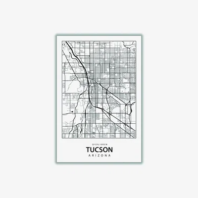 Wolf & Badger Black Map Of Tuscon Arizona Extra Large Stanley Print House