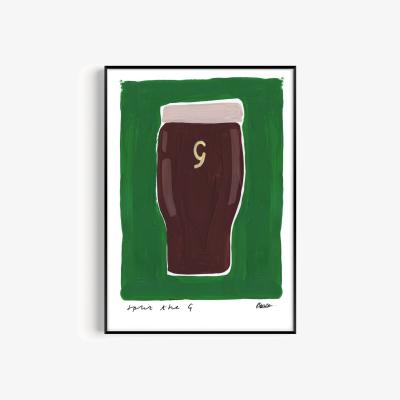 Wolf & Badger Green Guinness Hand Painted Art Print - A3 | Natalie Cass Art