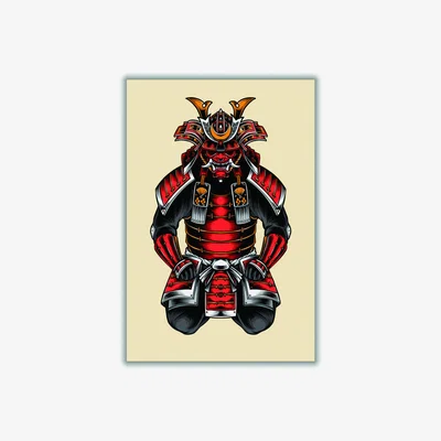 Wolf & Badger Red Japanese Samurai Medium Stanley Print House