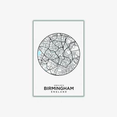 Wolf & Badger Black Map Of Birmingham Xxs Stanley Print House