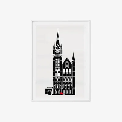 Wolf & Badger Black St. pancras & The Red Piano Illustrated Art Print A3 297 X 420Mm Eye for London Prints