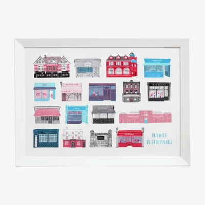 Wolf & Badger Blue / Red / Black Dulwich Destinations Risograph Print | Rosa & Clara Designs