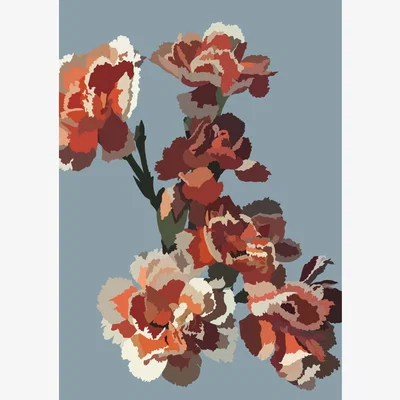 Wolf & Badger Blue / Brown / Red Nics Flowers A3 297 X 420Mm Mummy Draws